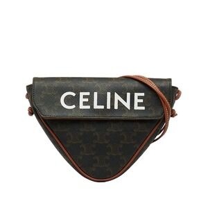 Celine Triomphe Shoulder Bag Triangle Brown Leather